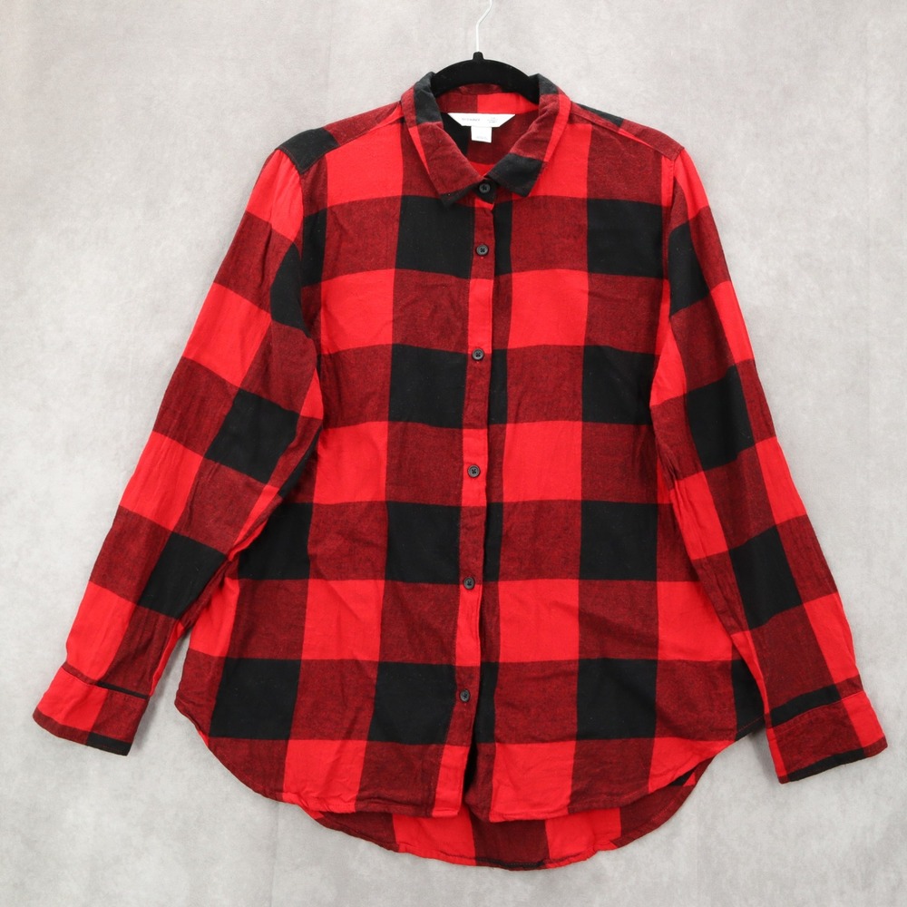 Old Navy Red Flannel Plaid Haley‎ Classic Cabin Americana Relaxed Shirt Large